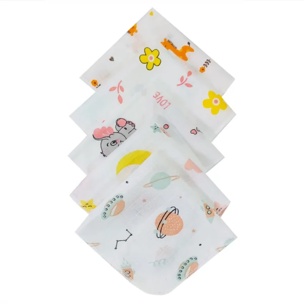 Love Baby thin cartoon printed ultra soft double layer muslin washcloth set - WCS52 Combo P1